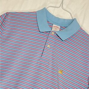 Brooks Brothers 346 Men's Original Fit Polo Shirt Blue Pink Stripe Logo Med